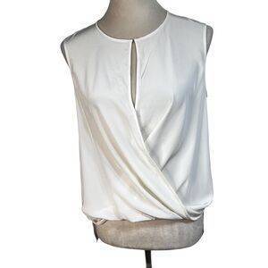 Diane von Furstenberg Ivory 100% Silk Draped Sleeveless Blouse | Keyhole Neck